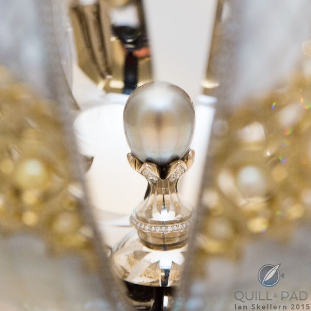 The magnificent 12.17-carat grey pearl inside the Fabergé Pearl Egg