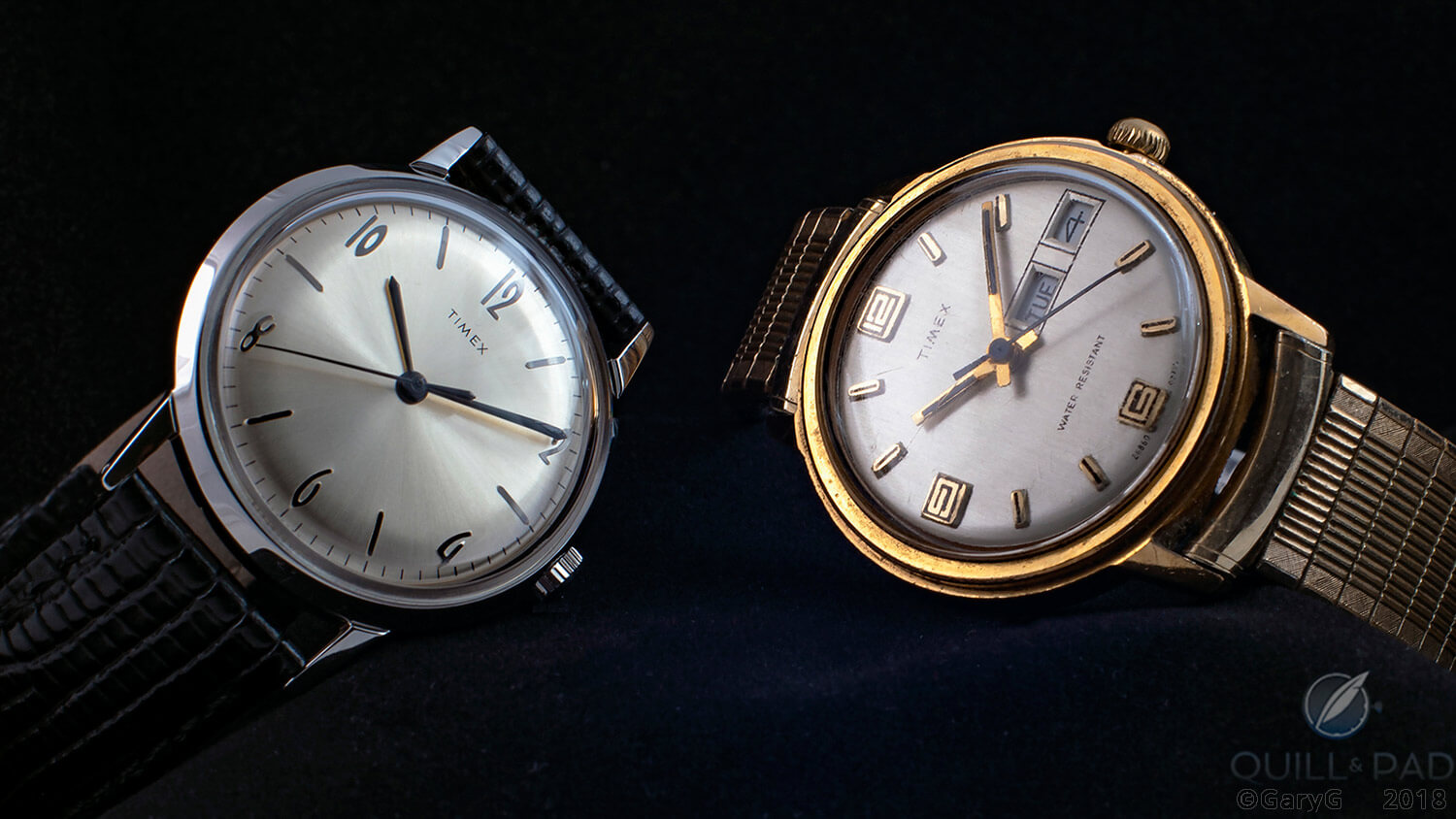 Like father, like son: the author’s Timex Marlin with his father’s 1970s Timex
