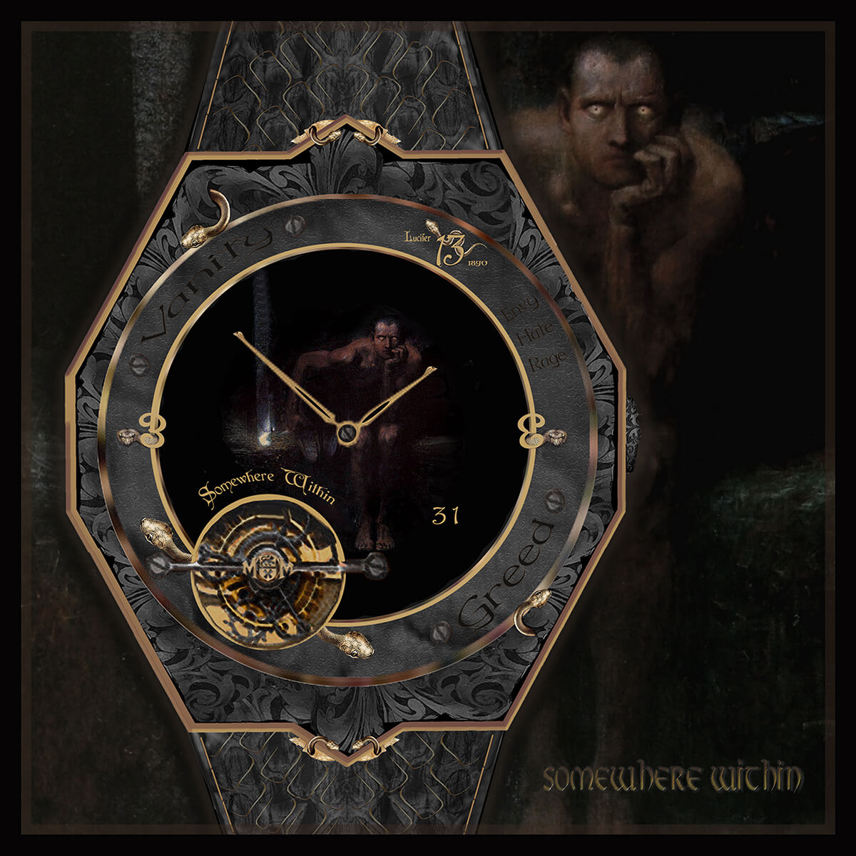 Fantasy watch inspired by a A. Lange & Sonner early 2,000s limited edition over Lucifer by Franz von Stuck (image courtesy @thehealer74)