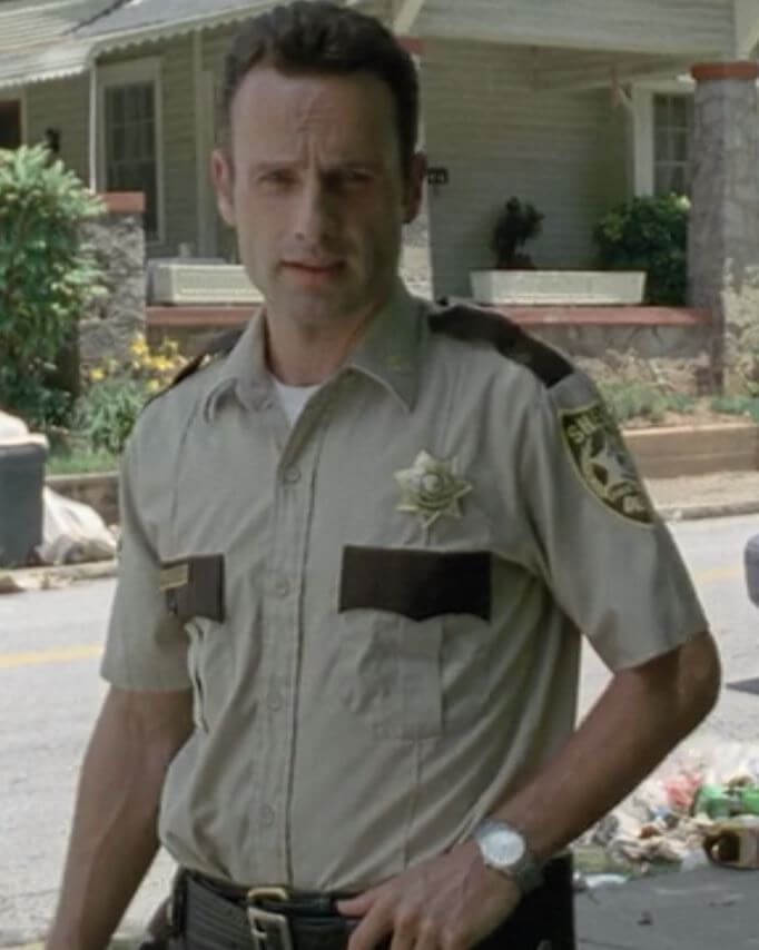 Rick Grimes from 'The Walking Dead' wearing his constant companion