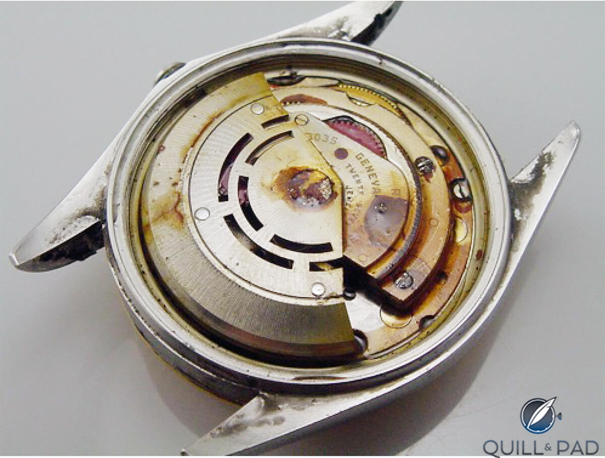 Rust on a watch movement is is not a pretty sight
