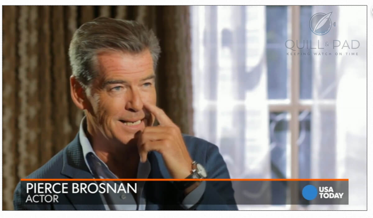 Pierce Brosnan wearing his Speake-Marin Resilience in a 'USA Today' video